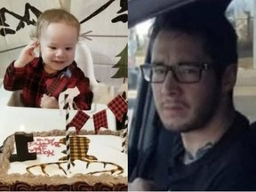 Left, Ares Starrett, who was killed in his Fort Saskatchewan home in 2019. Right, Damien Starrett, is charged with second-degree murder for the 2019 death of Ares. Photo Supplied