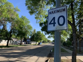 A new 40 km/hr sign posted in Fort Saskatchewan along 97 Avenue. At the June 14 regular council meeting, Strathcona County council will debate dropping speeds in residential areas from 50 km/hr to 40 km/hr. Lindsay Morey/News Staff