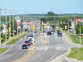 Vehicles travel along 16th Street East in Owen Sound on Tuesday, June 14, 2022.