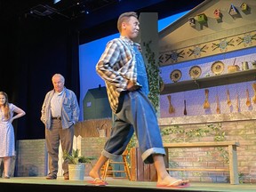 Buying the Farm is the latest production at the Lighthouse Festival Theatre. The comedy, written by Shelley Hoffman and Stephen Sparks, stars, from left, Carlyn Rhamey as Esme, Ralph Small as Magnus and John Echano as Brad. The play runs until June 25.