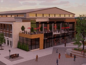This rendering is part of a redevelopment proposal for the Downtown Chatham Centre that shows the entrance to an entertainment complex surrounded by new retail space. Submitted photo