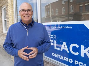 Elgin-Middlesex-LondonÕs newest MPP Rob Flack, who takes over the riding formerly held by Jeff Yurek, at his campaign office on Talbot Street in St. Thomas. Postmedia
