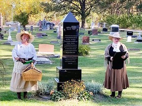 (Left) Arlene Jarema and Janice Wiebe (right) hostesses for Austin’s Gossip in the Graveyard. (supplied photo)