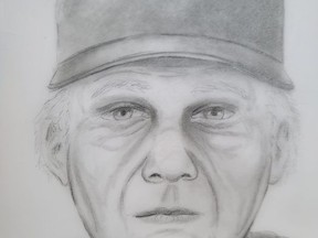 Officers are reaching out to the public to identify the man, who was about 60-years-old, Caucasian, stood about six feet tall, was heavier set and had white hair. Graphic courtesy RCMP