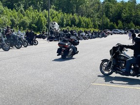 Motorcycles head off on the Ride for Dad run to fight prostate cancer, Saturday, at Canadore College.
Greg Estabrooks/The Nugget