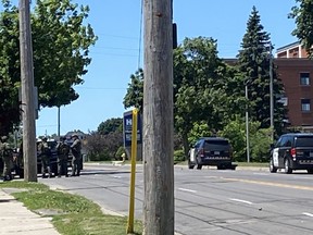 There's a heavy police presence on West Street in Simcoe following a shooting incident in the area on Saturday morning.