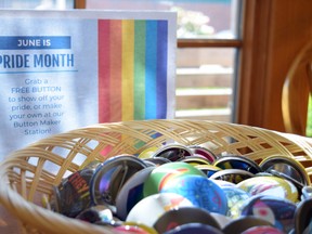 The Exeter Library is celebrating Pride month by allowing visitors to take a piece of Pride with them with free buttons. Dan Rolph