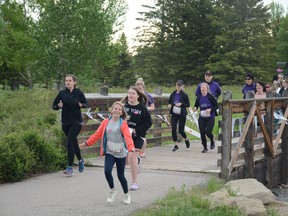 Smiles are abound during the high-energy morning of PILSC's Legacy Run and Walk. With the success of the first event on June 12, the charity run may return for 2023. Photo by Riley Cassidy/The Airdrie Echo/Postmedia Network