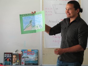 Wab Kinew made a special pitstop at Evergreen Public School last Friday to talk to teacher Sharla Scott's Grade 5/6 class about his young adult novel Walking in Two Worlds.