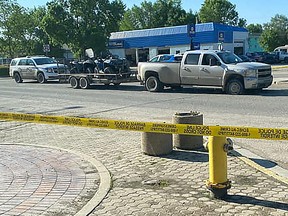 The scene on Saskatchewan Avenue after a chase ended in Portage la Prairie in which an officer discharged his firearm. (supplied by Carrie Lynn Hiebert)