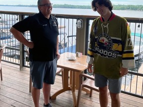 Powassan Voodoos' general manager Chris Dawson chats with newly signed Zach Major.
Submitted Photo