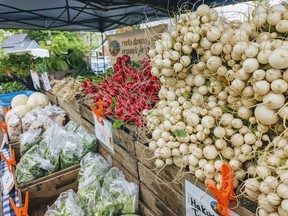 Roots Down Organic Farm is among the 30 or so vendors at the Memorial Centre Farmers' Market, which is marking its 10th anniversary this year. Sophia Coppolino/ The Kingston Whig-Standard