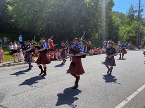 The skirl of the Royal Canadian Legion pipes and drums heralded the opening of Fun Fest in Callander, Saturday.
Greg Estabrooks/The Nugget