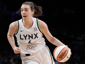 Forward Bridget Carleton of the Minnesota Lynx dribbles during the first half against the New York Liberty at Barclays Center on June 7, 2022, in the Brooklyn borough of New York City. (Photo by Sarah Stier/Getty Images)
