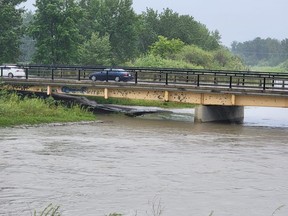 The Centre Street Bridge in High River on Monday, June 13, early afternoon. Flood warnings have been issued in High River and all over the Foothills.
