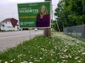 Danielle Valiquette's Green Party of Ontario campaign sign in Chatsworth, Ont. on Wednesday, June 1, 2022. (Scott Dunn/The Sun Times/Postmedia Network)