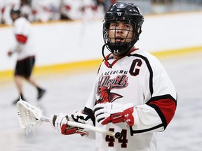Wallaceburg Red Devils' Garrette Stonefish plays against the Point Edward Pacers during an Ontario Jr. B Lacrosse League game at Wallaceburg Memorial Arena in Wallaceburg, Ont., on Saturday, June 4, 2022. Mark Malone/Chatham Daily News/Postmedia Network