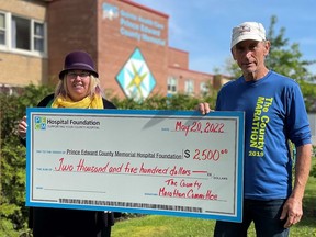 Pictured outside of Prince Edward County Memorial Hospital is County Marathon Committee member Mark Henry with PECMH Foundation Senior Development Officer, Briar Boyce. SUE VINCENT PHOTO

Photo: Sue Vincent