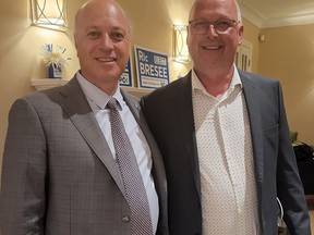 Belleville Mayor Mitch Panciuk congratulates Warden Ric Bresee, Hastings-Lennox and Addington on being elected as MPP to serve the residents of Belleville and Ontario as a member of the next provincial government. SUBMITTED PHOTO