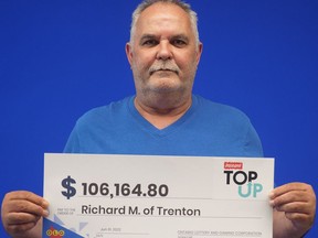 Richard McDonald of Trenton won $106,164.80 recently playing INSTANT TOP UP. He purchased the winning ticket at  Esso on Matthew Street in Marmora. OLG PHOTO