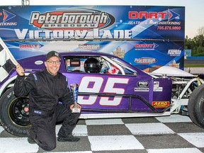 With his first Peterborough Speedway win since 2016, Rob Warnes (No. 95) collected the GEN-3 Electrical Ontario Modifieds Racing Series victory, Saturday. MELISSA SMITS PHOTO