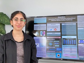 Gurnirmal Kaur, a Grade 12 student at North Park Collegiate, received multiple honours, locally and nationally, for a science project on artificial Intelligence technology, with the aim of improving mental health outcomes for young people online.