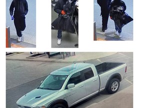 Brantford Police have released photos of three male suspects involved in an armed robbery at Lynden Park Mall in Brantford, Ontario late Monday afternoon, and the vehicle they fled in.