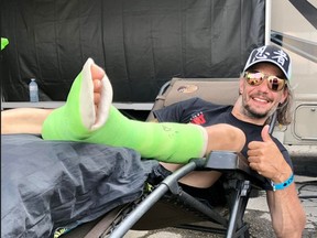 Brantford's Jordan Szoke is recovering after puncturing his neck and breaking both his ankles and jaw in an accident at Walton Raceway in May. Submitted