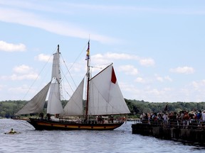 The St. Lawrence II passes by Blockhouse Island during the Parade of Sail at the start of the Brockville Tall Ships Festival on Friday afternoon. (RONALD ZAJAC/The Recorder and Times)