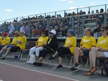 Cancer survivors are seated in front of Relay for Life participants during the official opening of the event at TISS in Brockville on Friday, June 17.
Tim Ruhnke/The Recorder and Times