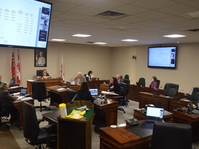 A page from a report on the Maple View Lodge redevelopment project appears on the screen during a meeting of Leeds and Grenville council on Thursday, June 23.
Tim Ruhnke/The Recorder and Times