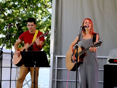 Country duo The Rifle & the Writer, Colby Latocha and Rebekka Paige, perform on the main stage Saturday afternoon. (RONALD ZAJAC/The Recorder and Times)