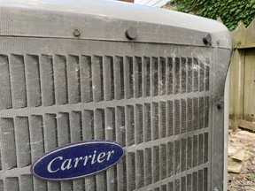 Air conditioning units are frequent targets of seed pods and other "fluffies" produced by nearby trees. John DeGroot photo