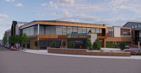 This rendering is part of a proposed redevelopment of downtown Chatham which shows the entrance to a new location for the Chatham Library. (Submitted)