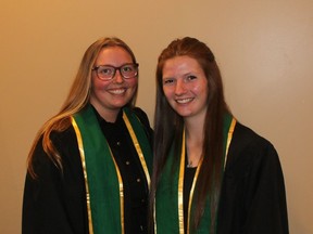 Emily Burdick, left, and Ashlynn Tellier, both graduated the two-year developmental service worker program at St. Clair College in Chatham.  Ellwood Shreve/Chatham Daily News