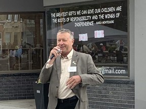 Central Huron Mayor Jim Ginn speaks at Mayor's Mingle, which was held June 27 on Albert Street and saw hundreds of people attend. Handout