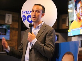 Ontario PC Party SDSG candidate Nolan Quinn during his victory speech on Thursday night at the Wing House in Cornwall. Photo on Thursday, June 2, 2022.Todd Hambleton/Cornwall Standard-Freeholder/Postmedia Network