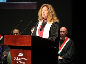Eleanor McGrath, recipient of an honorary diploma from St. Lawrence College, speaking to graduating students at Cornwall Convocation 2022. Photo on Friday, June 3, 2022, in Cornwall, Ont. Todd Hambleton/Cornwall Standard-Freeholder/Postmedia Network