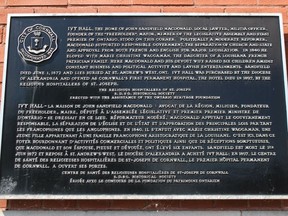 The plaque near the base of what was Cornwall's first hospital, the Hotel Dieu in 1897, and just south of the St. Joseph's Continuing Care Centre on York Street. Photo on Tuesday, June 14, 2022, in Cornwall, Ont. Todd Hambleton/Cornwall Standard-Freeholder/Postmedia Network