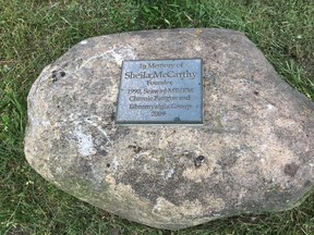 Memorial stone for Sheila McCarthy, founder of fibromyalgia support group Seaway ME/FM.Handout / Cornish Standard Liberty Holder / Post Media Network