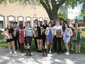 Major award winners at St. Joseph's include, in front row from left, Ella Dickson (junior female athlete), Dawn Nansumba ((Dedicated Panther), Madison McDonald (Athletic Contributor), Camrin Connors (Panther Award), Marissa Whiteside (John Cameron Award), Caleb Mainville (John Cameron), Emma Morrow (John Cameron Award). In back are 
Wyatt Warner (junior male athlete), Spencer Levac (Dedicated Panther), Ian Edgar (Dedicated Panther), Jackson Chisholm (senior male athlete), Logan Campeau (senior male athlete), Olivia Mudde (senior female athlete), Cameron Baggs (Sportsmanship award), Madison Fourney (Sportsmanship award).Handout/Cornwall Standard-Freeholder/Postmedia Network