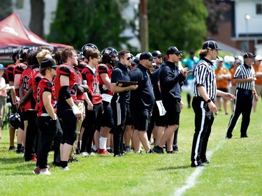 A Cornwall Wildcats sideline looking on with interest during play against the Durham Dolphins on Saturday June 4, 2022 in Cornwall, Ont. The Wildcats won 32-0. Robert Lefebvre/Special to the Cornwall Standard-Freeholder/Postmedia Network