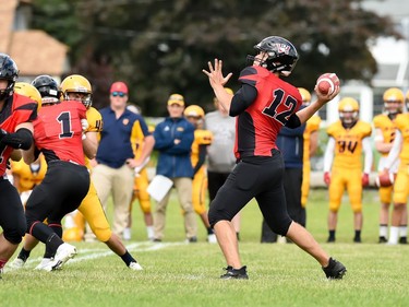 Cornwall Wildcats Xavier Uhr throws the ball during play against the Kingston Jr. Gaels, on Saturday June 18, 2022 in Cornwall, Ont. Cornwall lost 34-23. Robert Lefebvre/Special to the Cornwall Standard-Freeholder/Postmedia Network