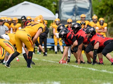 The Cornwall Wildcats offensive line tees up during play against the Kingston Jr. Gaels, on Saturday June 18, 2022 in Cornwall, Ont. Cornwall lost 34-23. Robert Lefebvre/Special to the Cornwall Standard-Freeholder/Postmedia Network