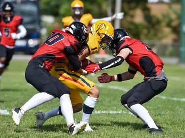 Cornwall Wildcats Ryan Stephens makes the tackle on a Kingston Jr. Gaels player on Saturday June 18, 2022 in Cornwall, Ont. Cornwall lost 34-23. Robert Lefebvre/Special to the Cornwall Standard-Freeholder/Postmedia Network