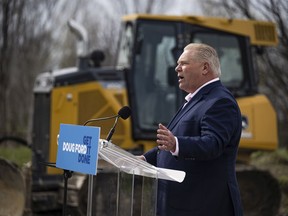 Conservative leader Doug Ford, shown on the hustings in Bowmanville, promises to 'get it done' — and 'it' covers a very wide range of pledges.