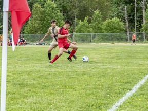 The Sacred Heart Crusaders play to a 2-2 draw against St. Mary Catholic Secondary School from Hamilton in round robin action of the 2022 OFSAA AA boys soccer championship hosted in Walkerton. Sacred Heart was eliminated in the quarter-finals.
