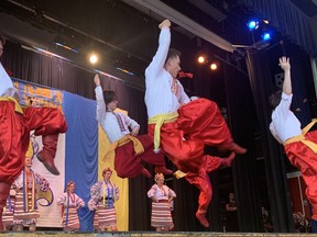 Ukrainian dancers at the Lviv, Ukraine Folklore Festival on Saturday.