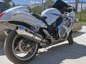 The motorcycle the OPP said was driven by a Napanee individual during a hit-and-run collision in Trenton on Monday. The OPP said the motorcycle had been stolen from the Leeds and Grenville County area several years ago.