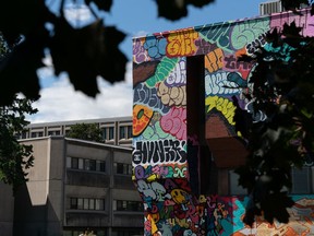 From now until its scheduled renovation beginning June 2023, the exterior of the Agnes Etherington Art Centre will house a graffiti art exhibition dubbed "Transformations". Curtis Heinzl/For The Whig-Standard